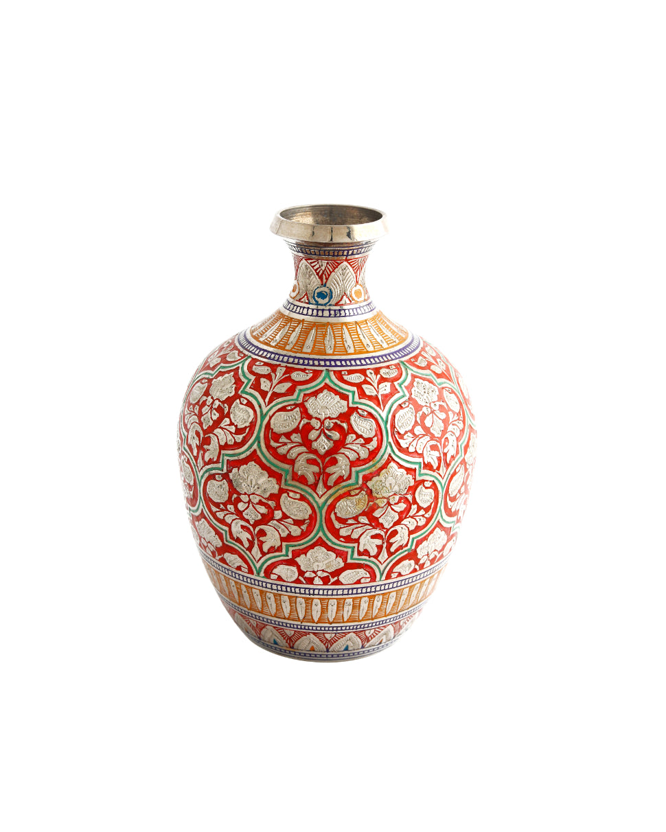 Brass Handcrafted Flower Vase Bottle Design — 6 inch