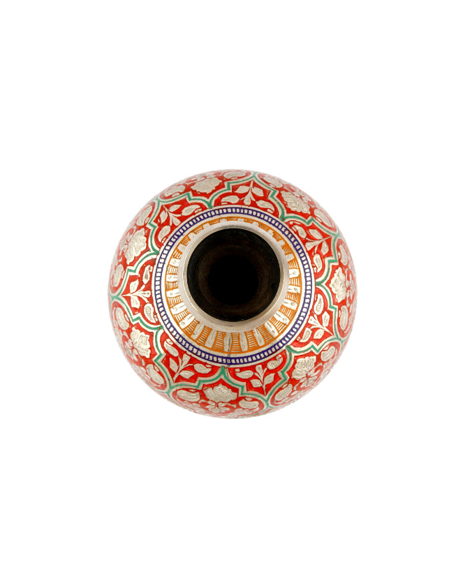 Brass Handcrafted Flower Vase Bottle Design — 8 inch