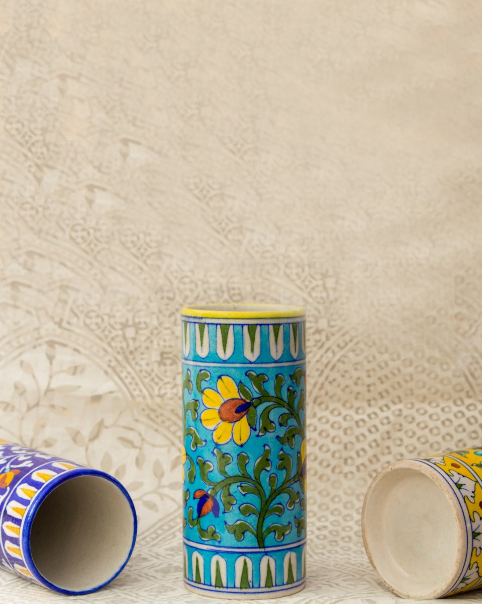 Blue Pottery- Handcrafted Cylindrical Vase(Sky Blue) — false