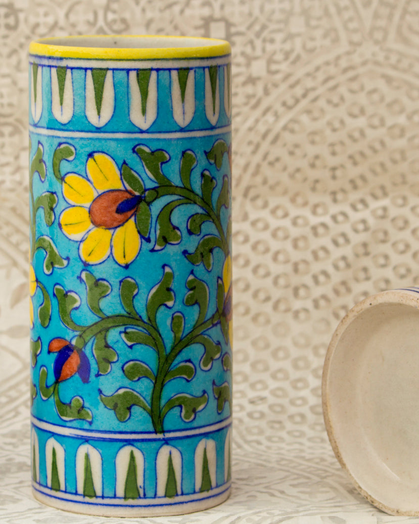 Blue Pottery- Handcrafted Cylindrical Vase(Sky Blue) — false