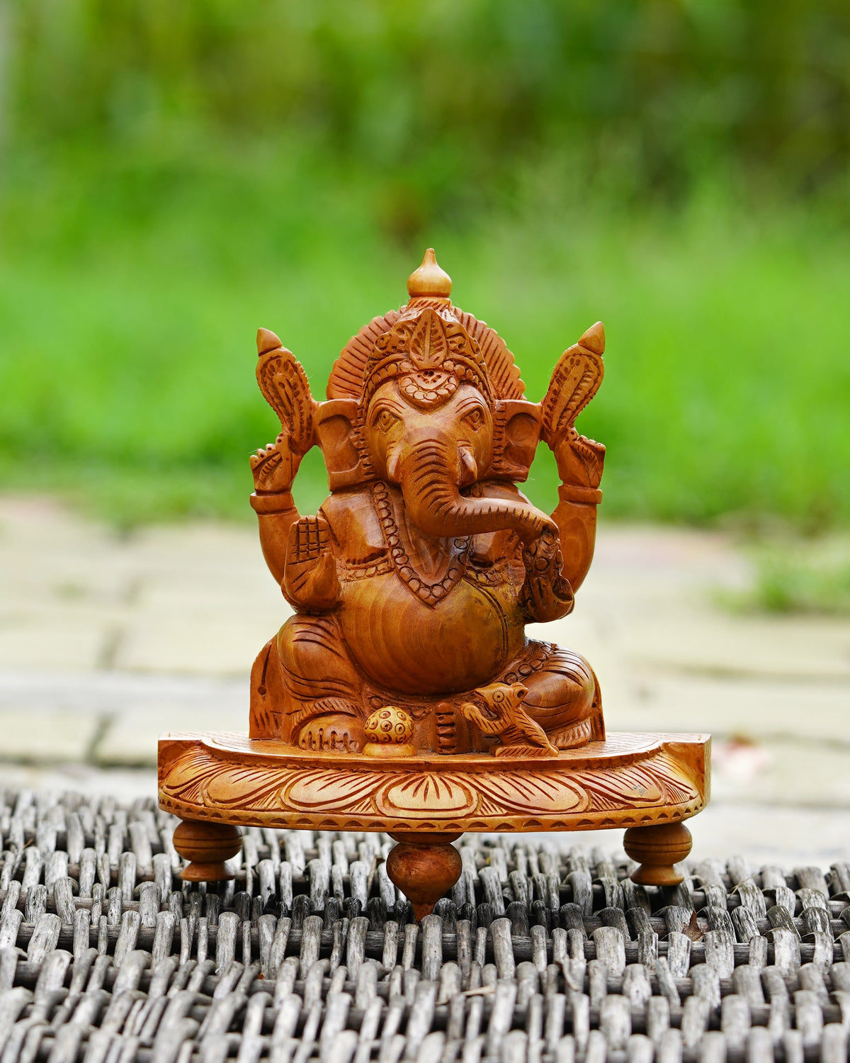 Lord Ganesh Kadam Wood Murti — 6 inch, Brown