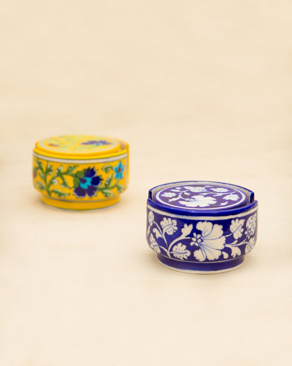Blue Pottery Handcrafted Coasters — Yellow