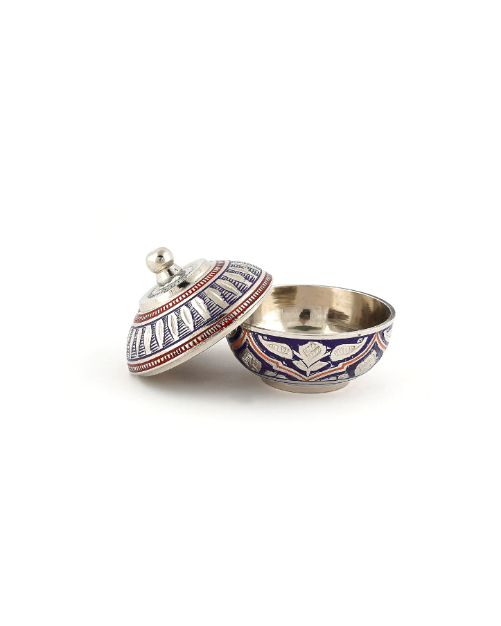 Brass Handcrafted Sindur Dibbi (Pill Box) — 2 inch, Blue