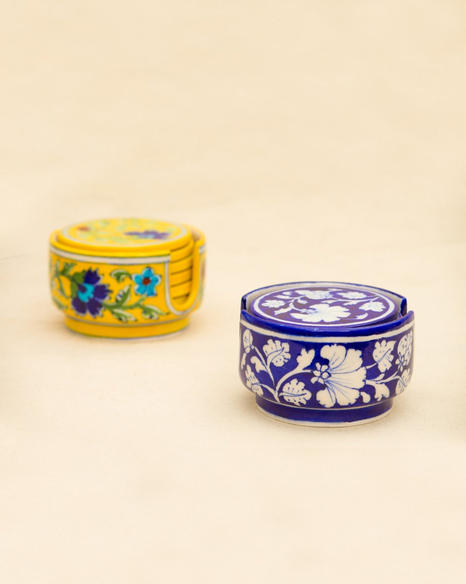 Blue Pottery Handcrafted Coasters — Yellow