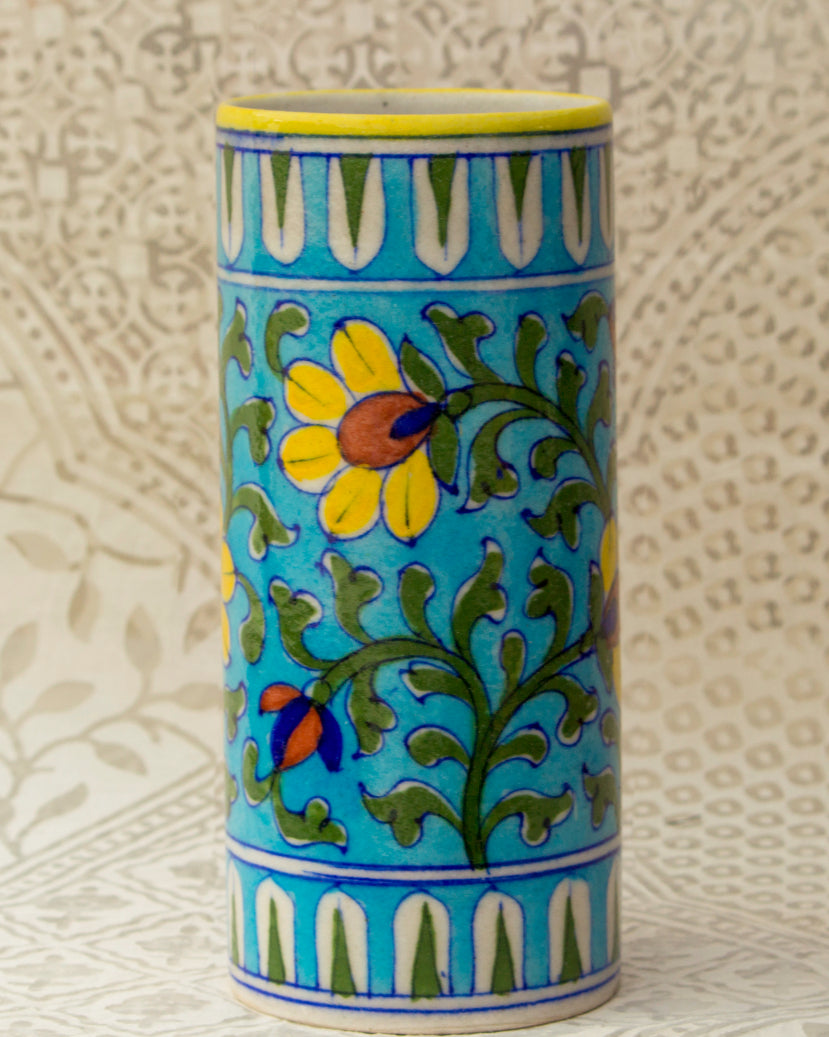 Blue Pottery- Handcrafted Cylindrical Vase(Sky Blue) — false