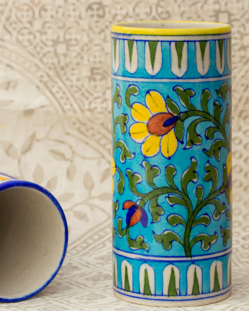 Blue Pottery- Handcrafted Cylindrical Vase(Sky Blue) — false