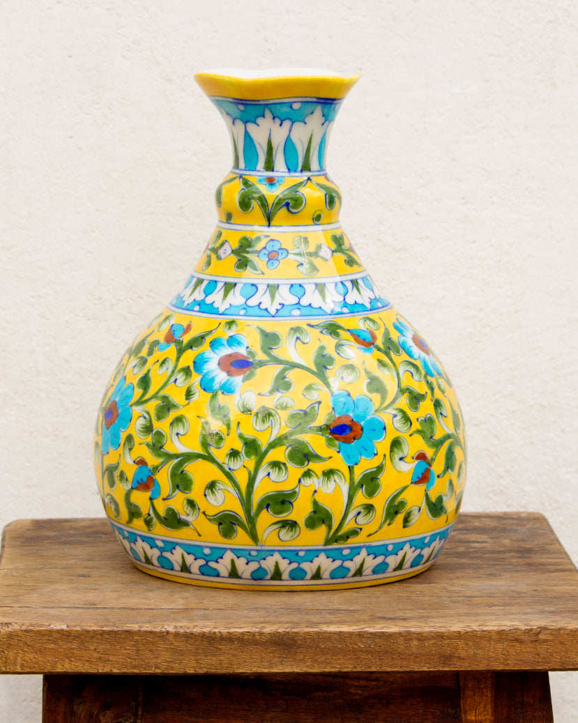 Blue Pottery- Handcrafted Decorative Vase(Yellow) — false