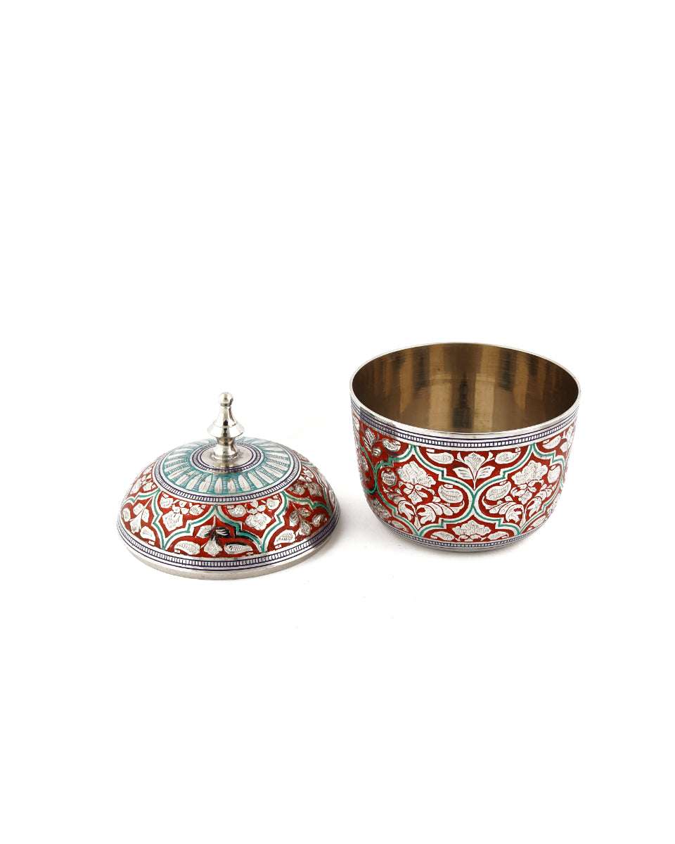 Brass Handcrafted Round Storage Box 5" — false
