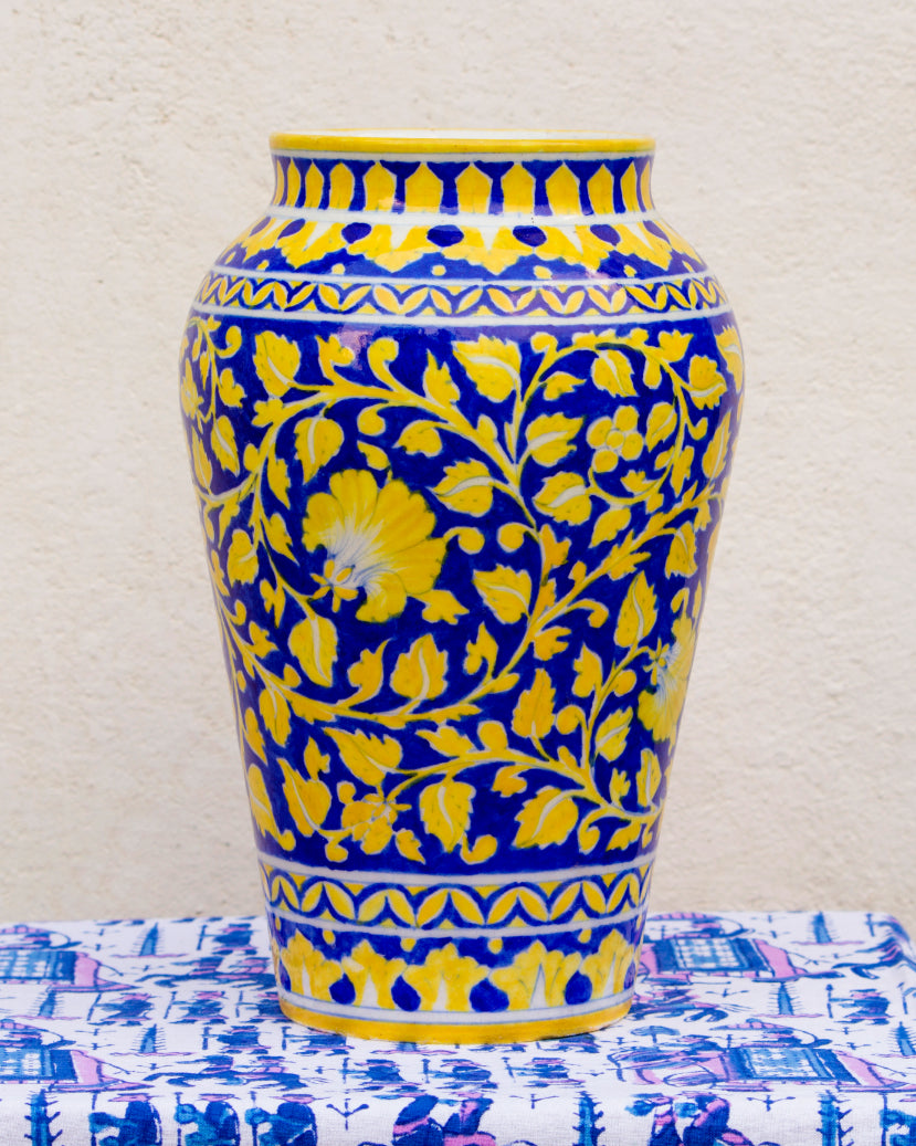 Handcrafted Blue Pottery Vase(Yellow) — false