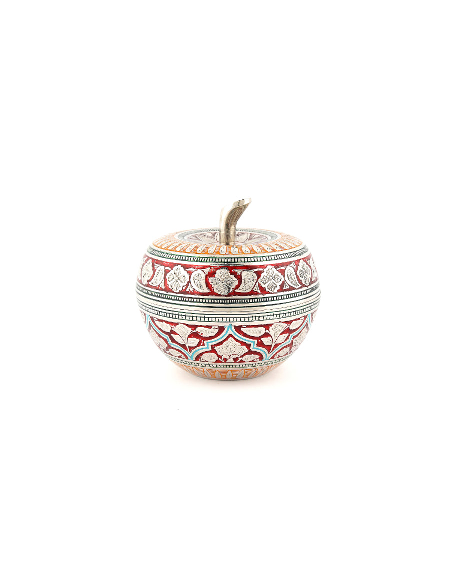 Brass Handcrafted Apple Shape Container — Red, 4 inch