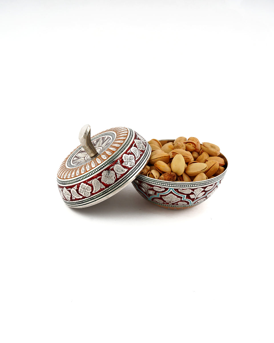 Brass Handcrafted Apple Shape Container — Blue, 2.5 inch