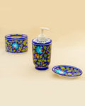 Blue Pottery Handcrafted Bathroom Accessories Set — false