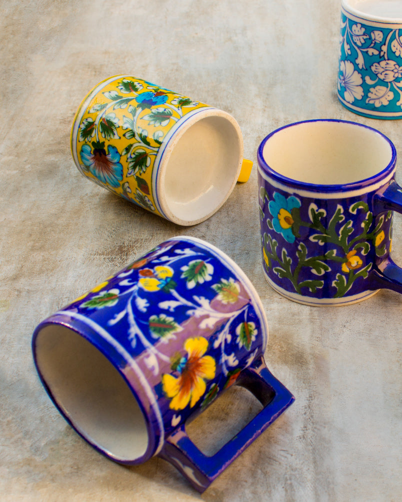 Blue Pottery- Handcrafted Coffee Mug(Blue & Yellow) — false