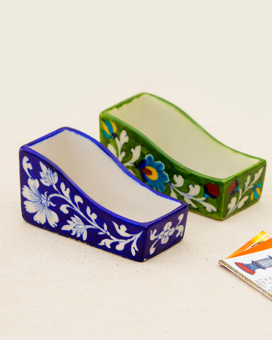 Blue Pottery Handcrafted Card Holder — Blue