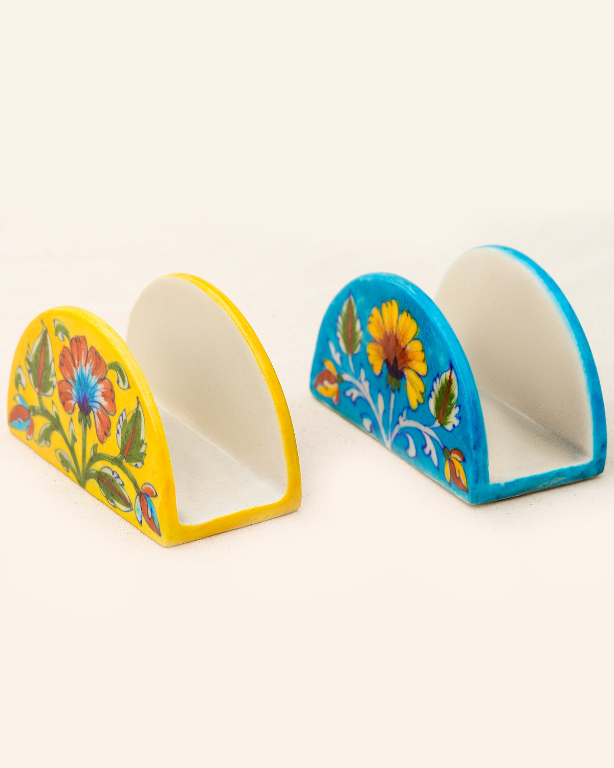 Blue Pottery Handcrafted Napkin Holder — Yellow