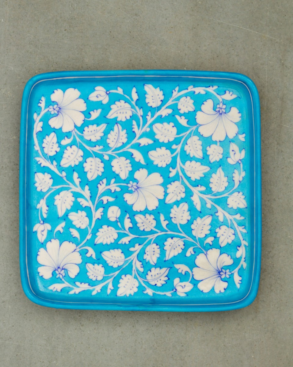 Blue Pottery Floral Design Tray — false