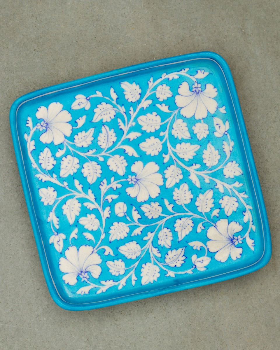 Blue Pottery Floral Design Tray — false
