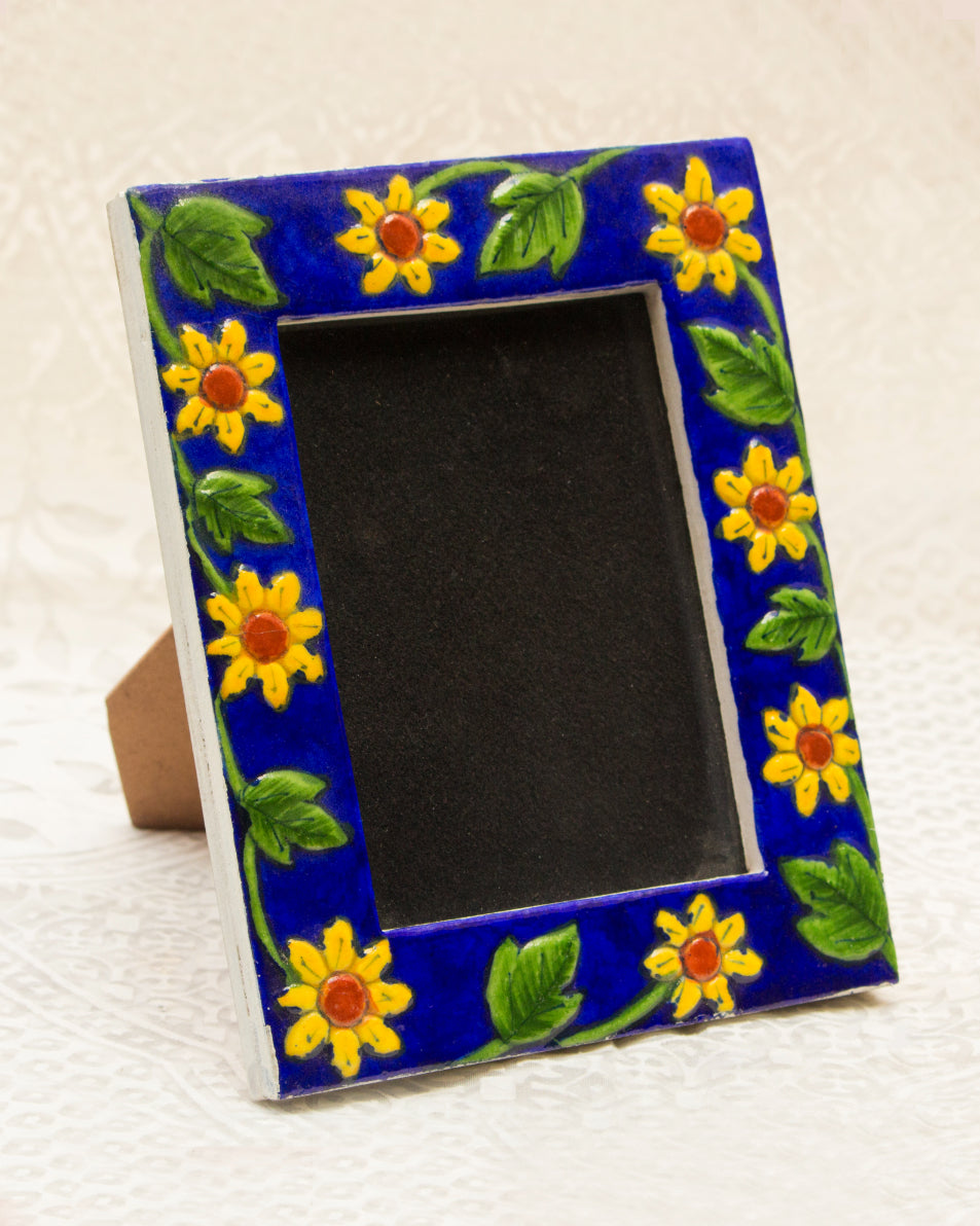 Blue Pottery Handcrafted Photo Frame - Blue — false