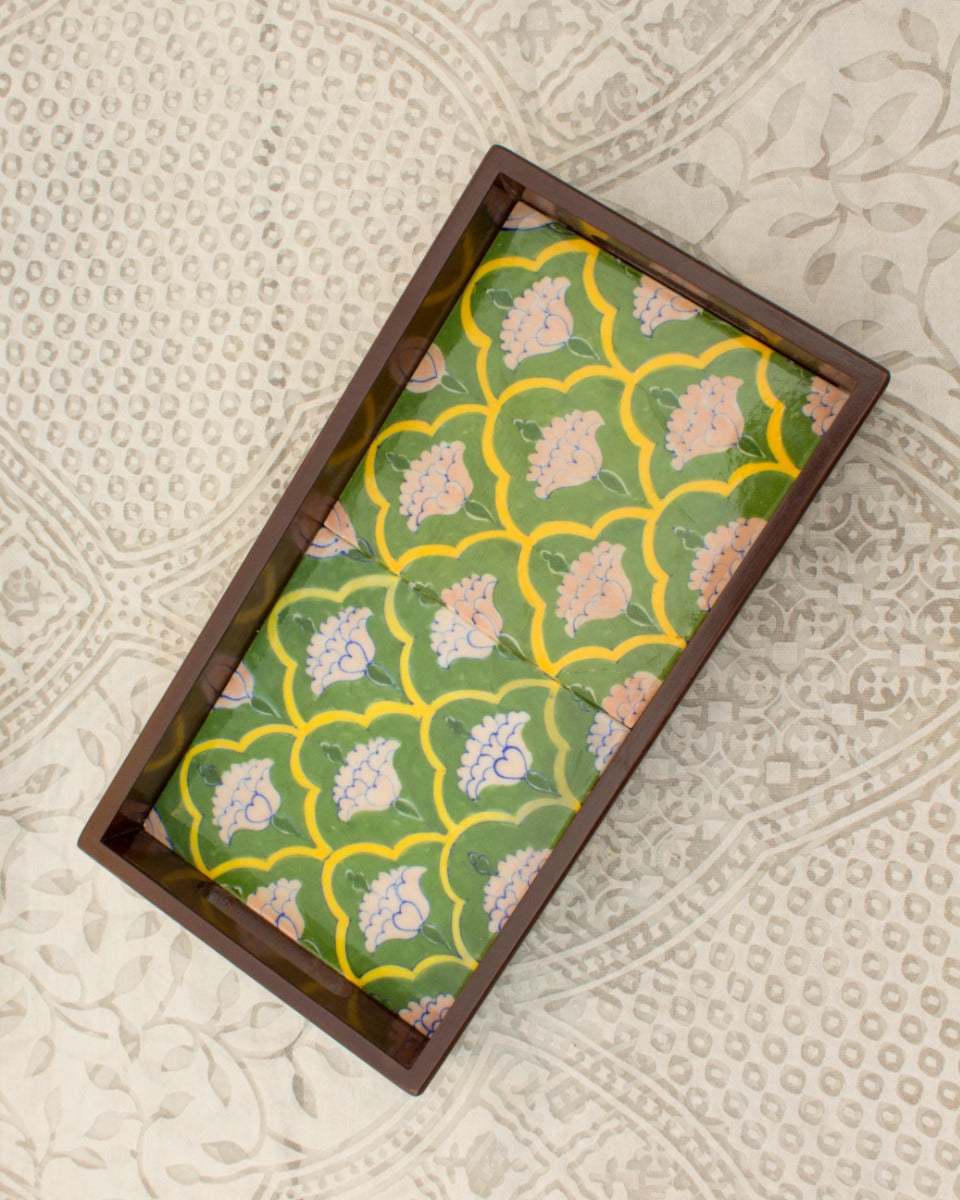 Blue Pottery Handcrafted Tray- Green — false