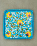 Handcrafted Blue Pottery Floral Design Serving Tray — false