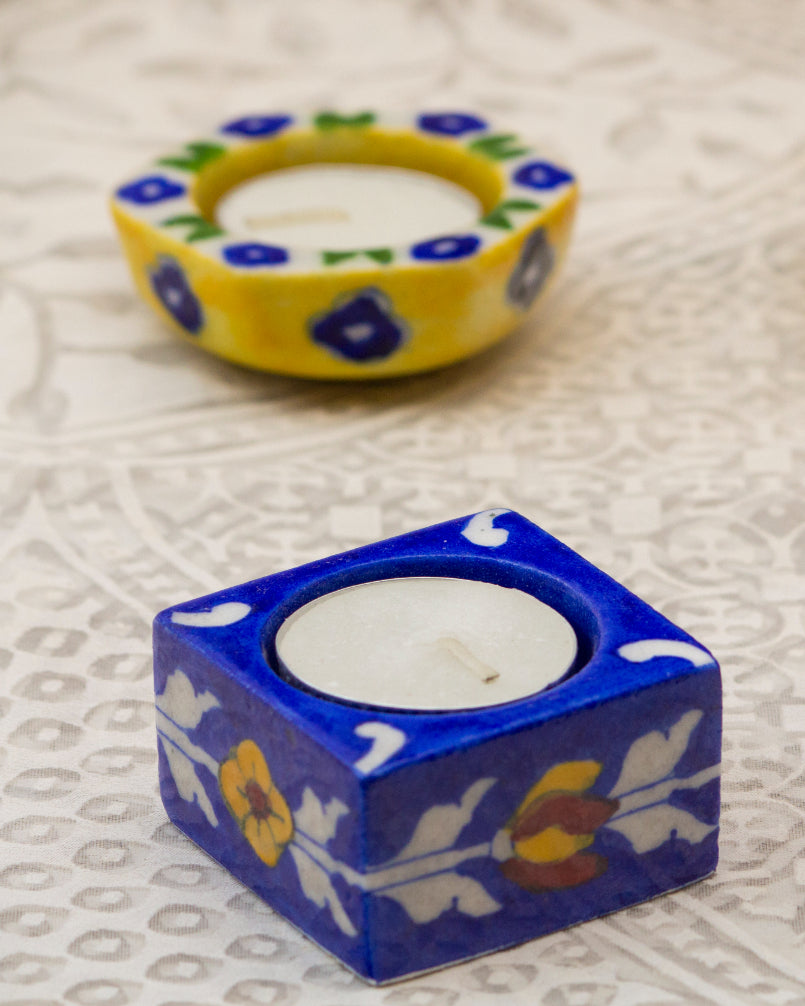 Blue Pottery Handcrafted Candle Holders Set of 4 — false