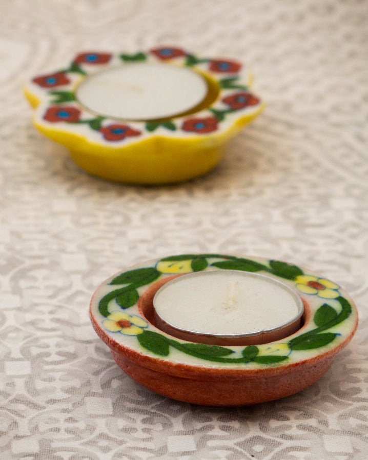 Blue Pottery Handcrafted Candle Holders Set of 4 — false