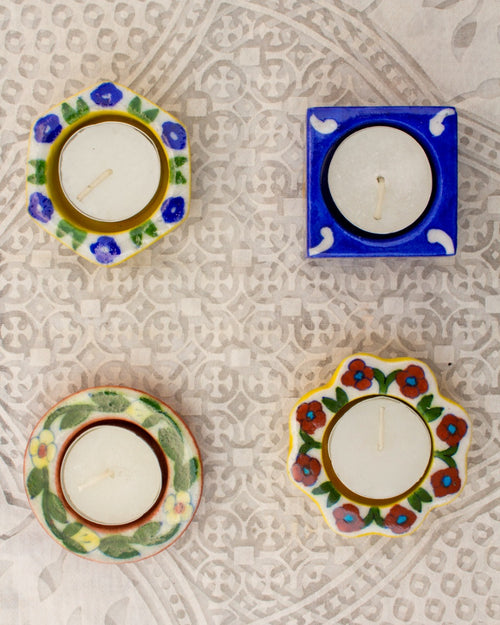 Blue Pottery Handcrafted Candle Holders Set of 4 — false