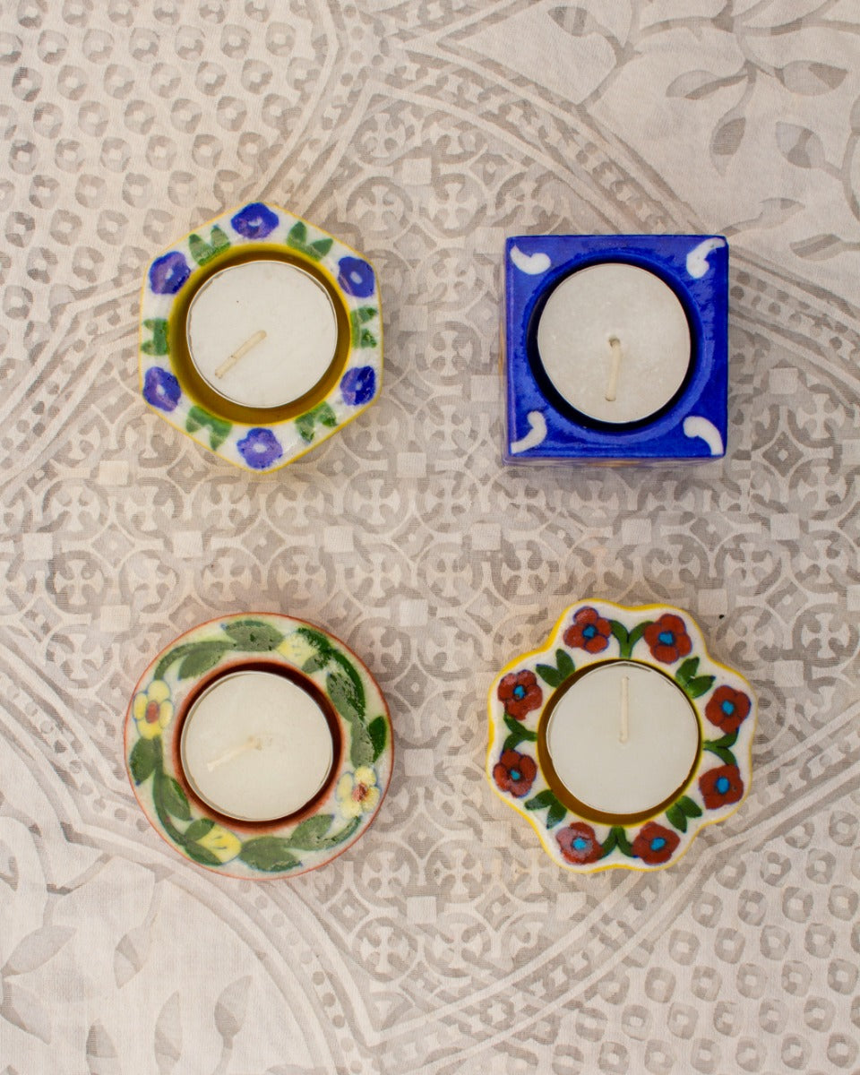 Blue Pottery Handcrafted Candle Holders Set of 4 — false