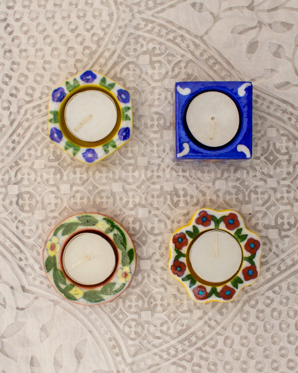 Blue Pottery Handcrafted Candle Holders Set of 4 — false