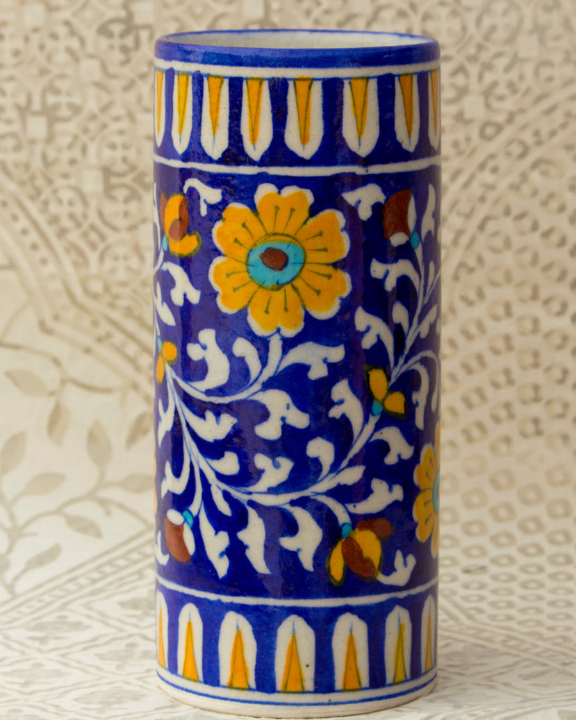 Blue Pottery- Handcrafted Cylindrical Vase(Blue) — false