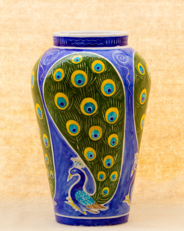 Blue Pottery Handcrafted Peacock Pot — false