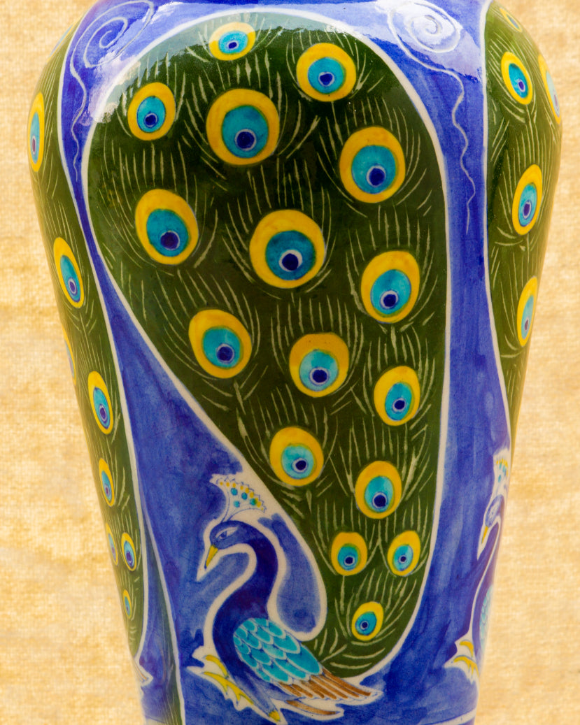 Blue Pottery Handcrafted Peacock Pot — false