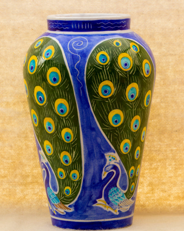 Blue Pottery Handcrafted Peacock Pot — false