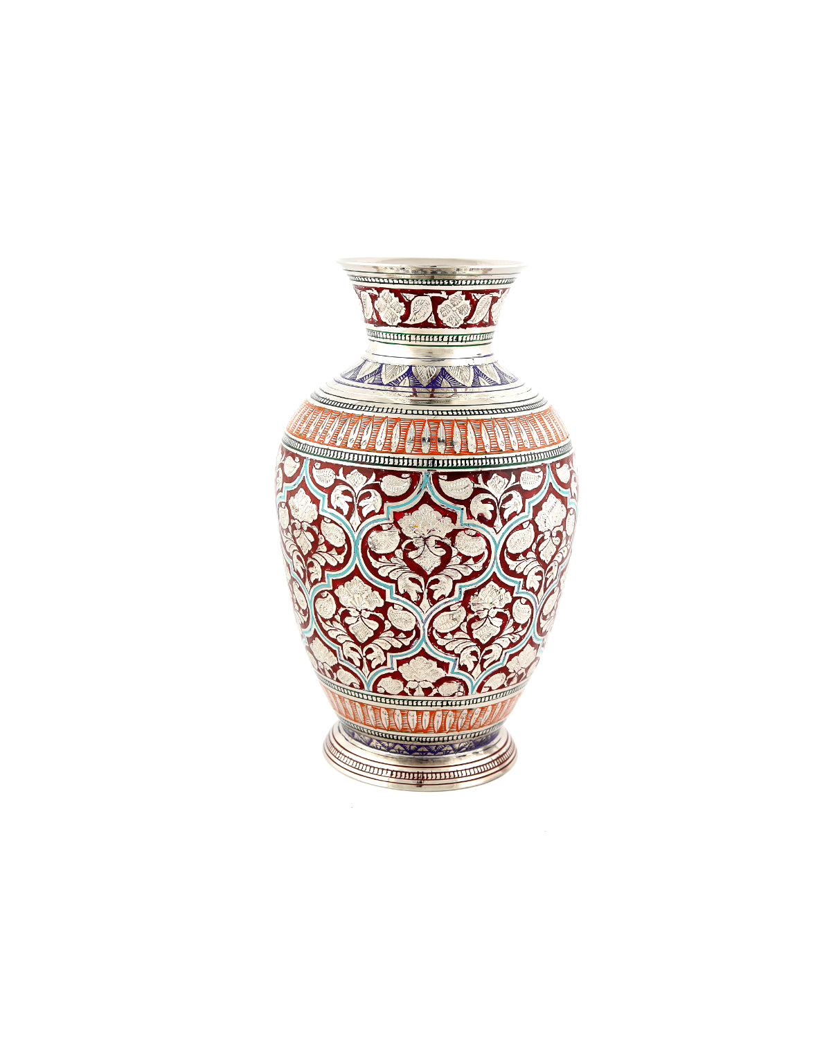 Jaipur Design- Brass Handcrafted Flower Vase — Blue, 6 inch