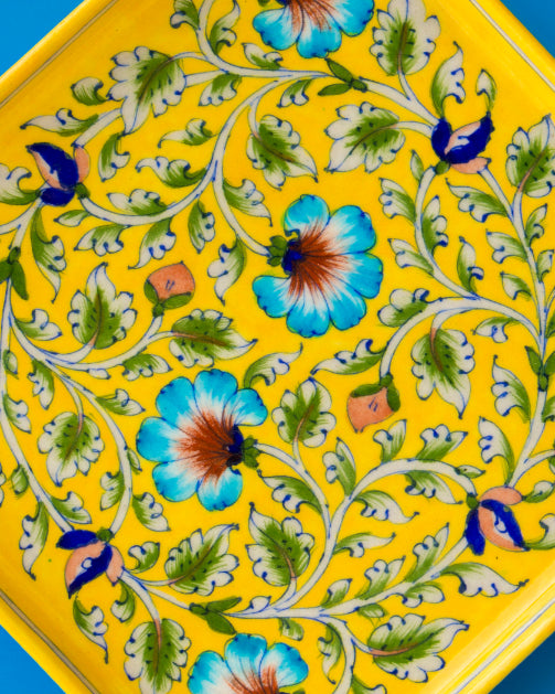 Blue Pottery Floral Design Tray- Yellow — false