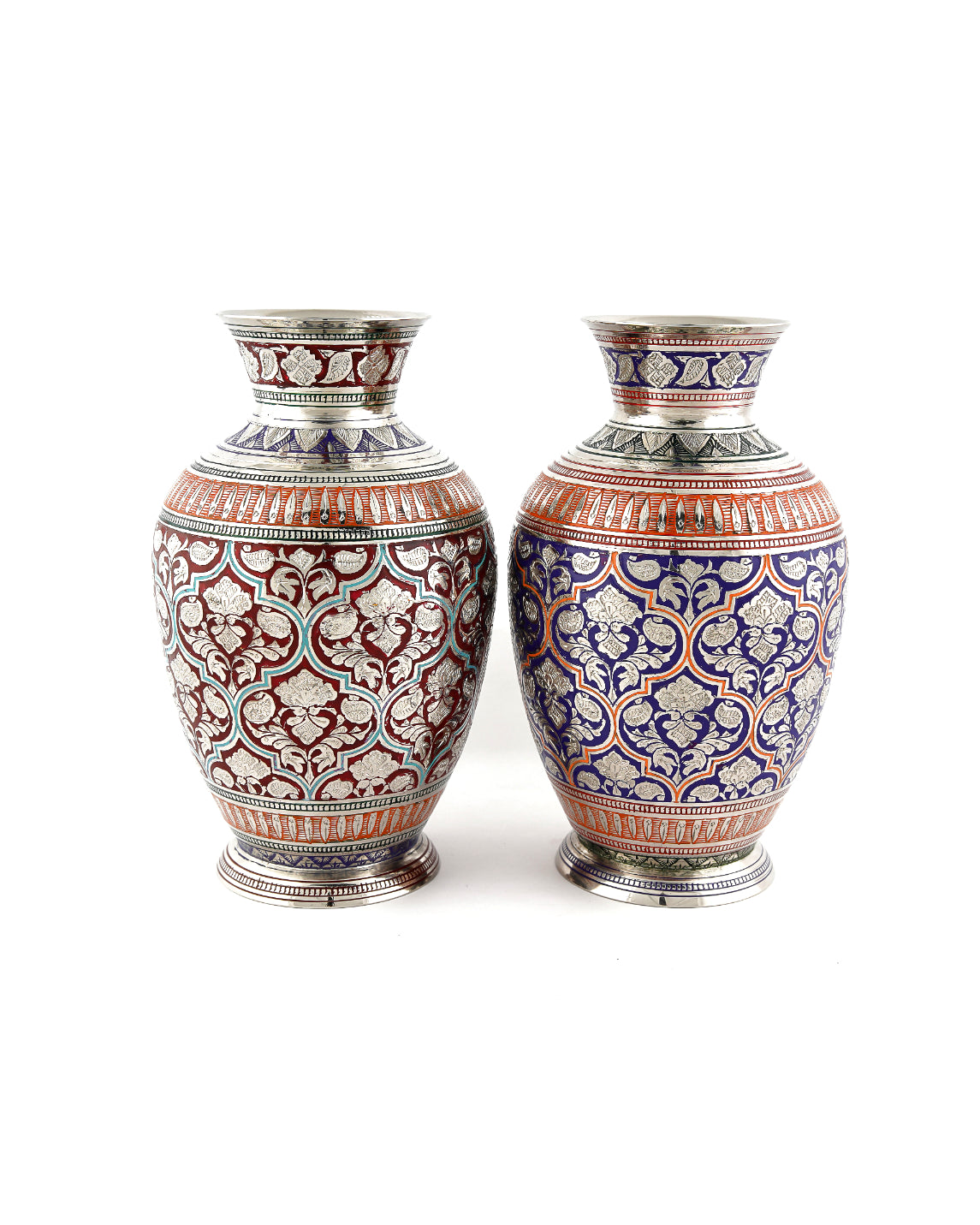 Jaipur Design- Brass Handcrafted Flower Vase — Dark Red, 8 inch