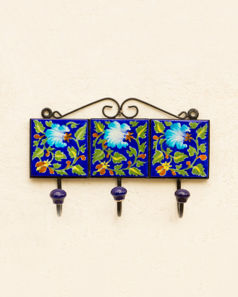 Blue Pottery Handcrafted Wall Key Holder — false