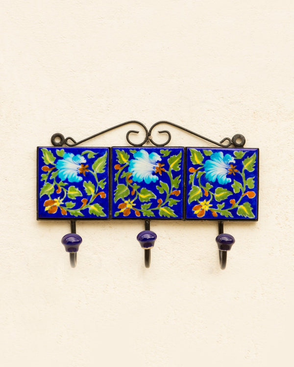 Blue Pottery Handcrafted Wall Key Holder — false