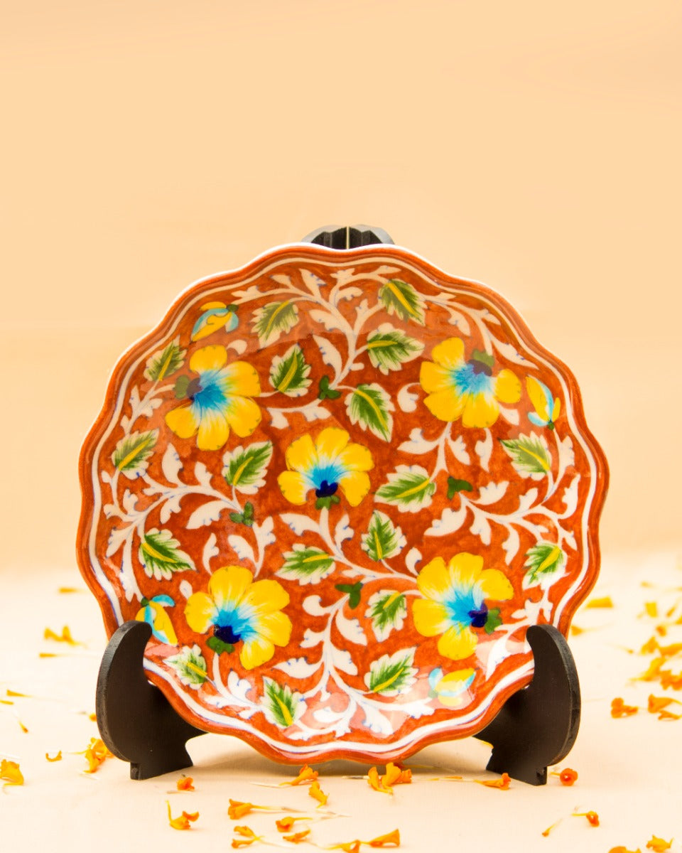 Blue Pottery Handcrafted Wall & Table D√©cor Plate(Orange) — Without Stand