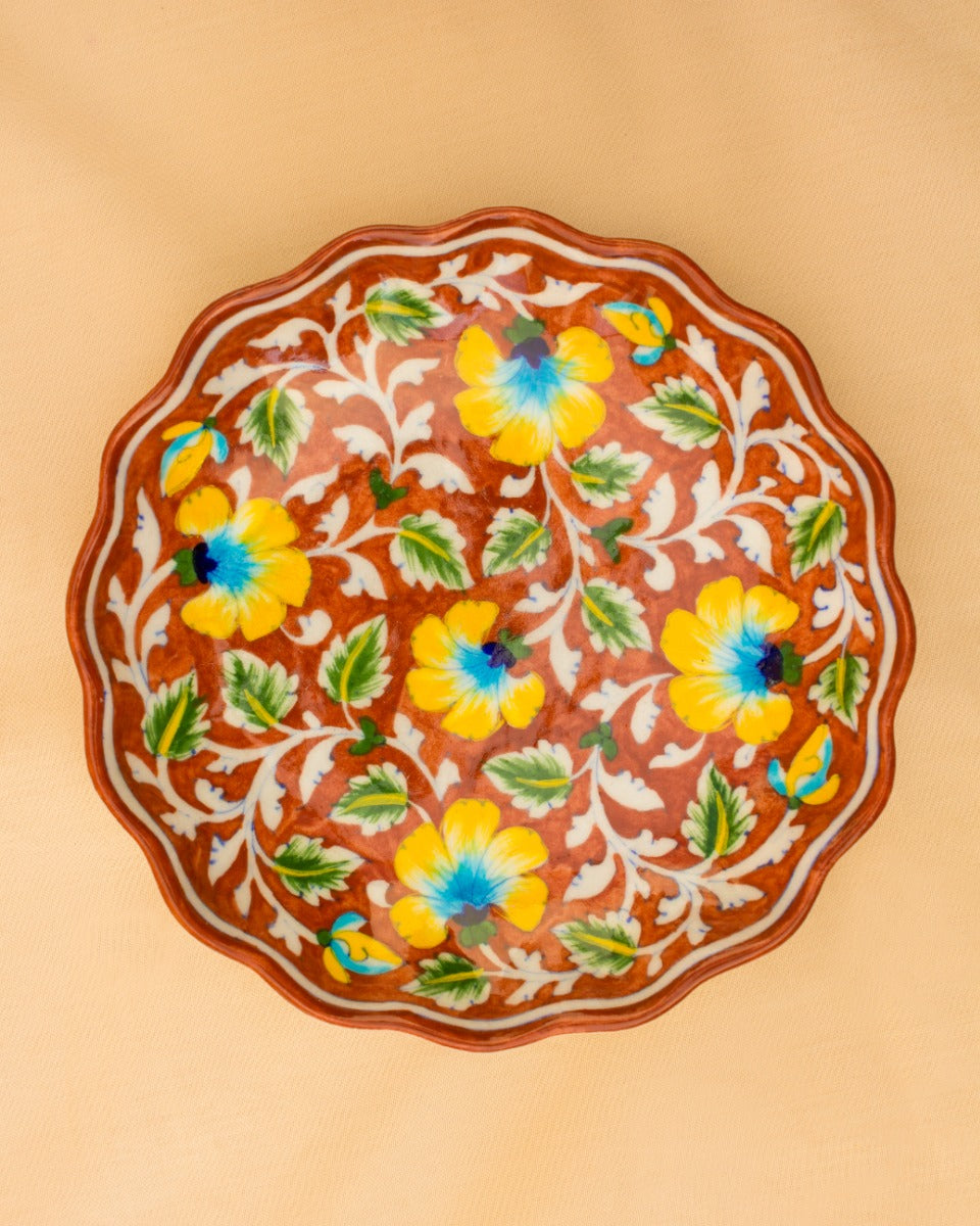 Blue Pottery Handcrafted Wall & Table D√©cor Plate(Orange) — With Stand