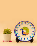 Blue Pottery Handcrafted Wall Hanging Plate — With Stand