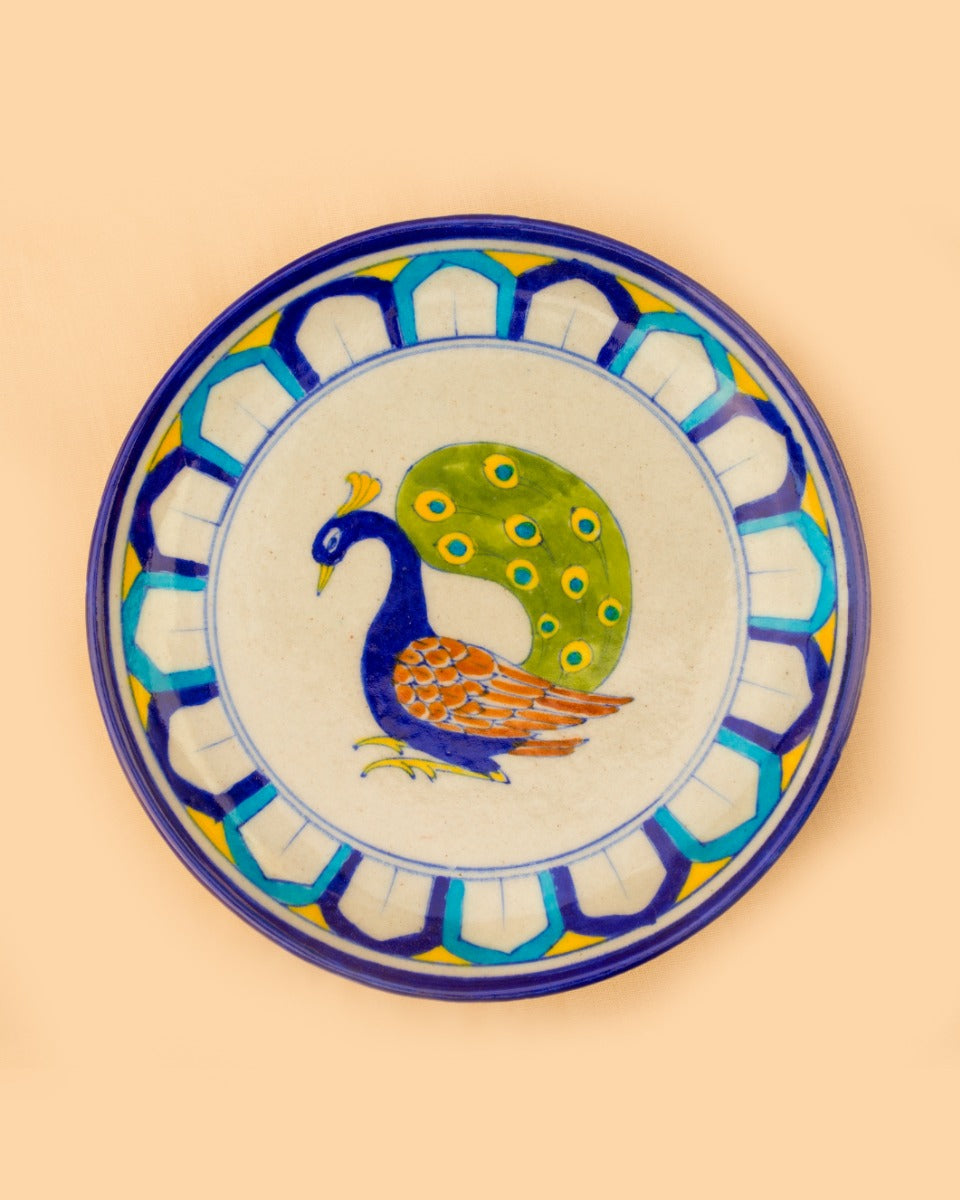 Blue Pottery Handcrafted Wall Hanging Plate — Without Stand