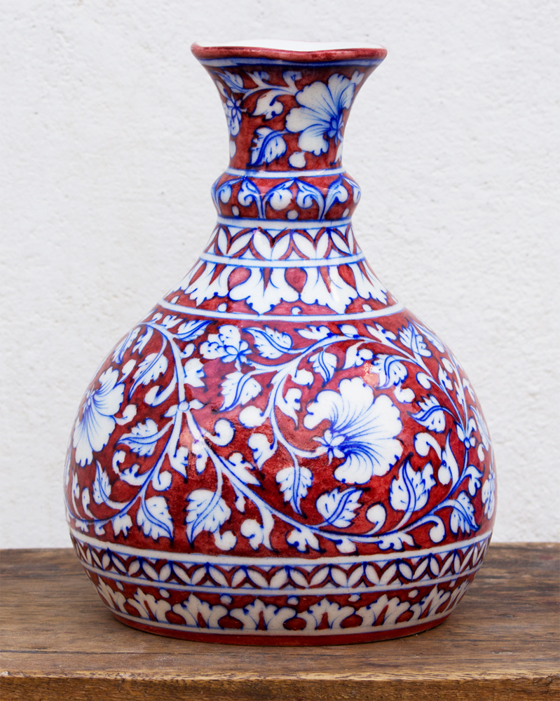 Blue Pottery- Handcrafted Decorative Vase(Red) — false