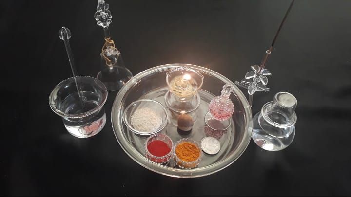Crystal Handcrafted Puja Thali Set — false