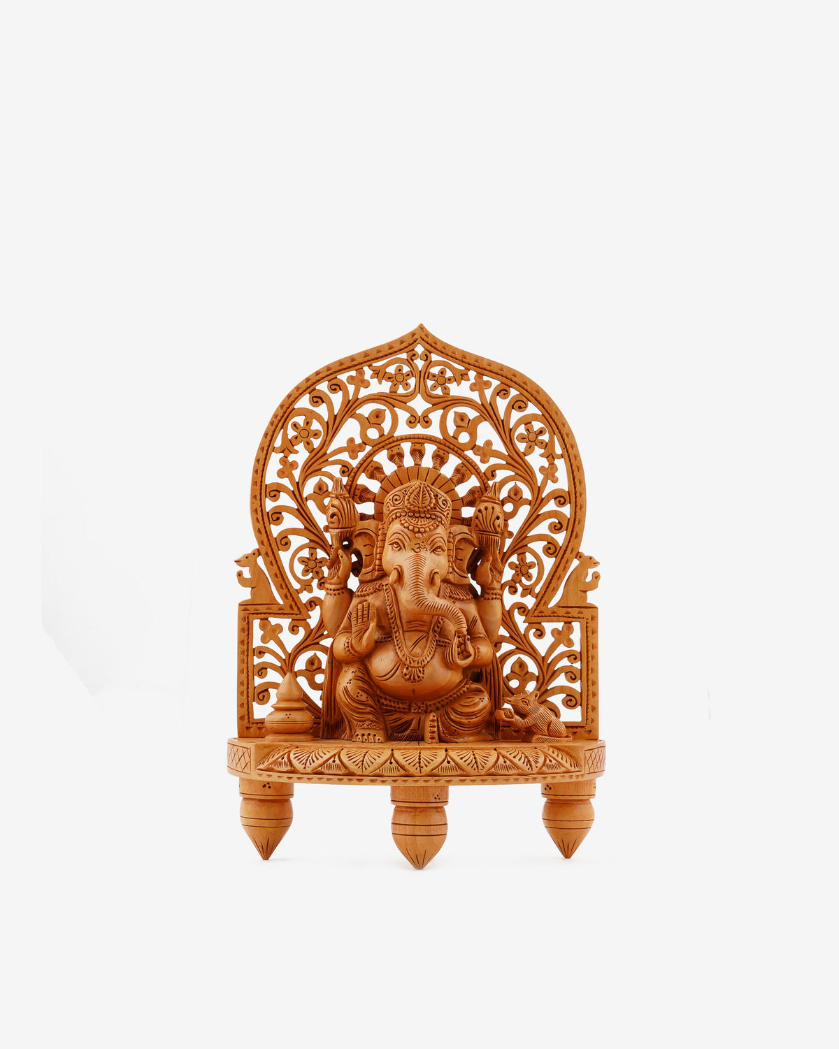 Lord Ganesha Sculpture - Wooden Handicraft — 8 inch, Brown
