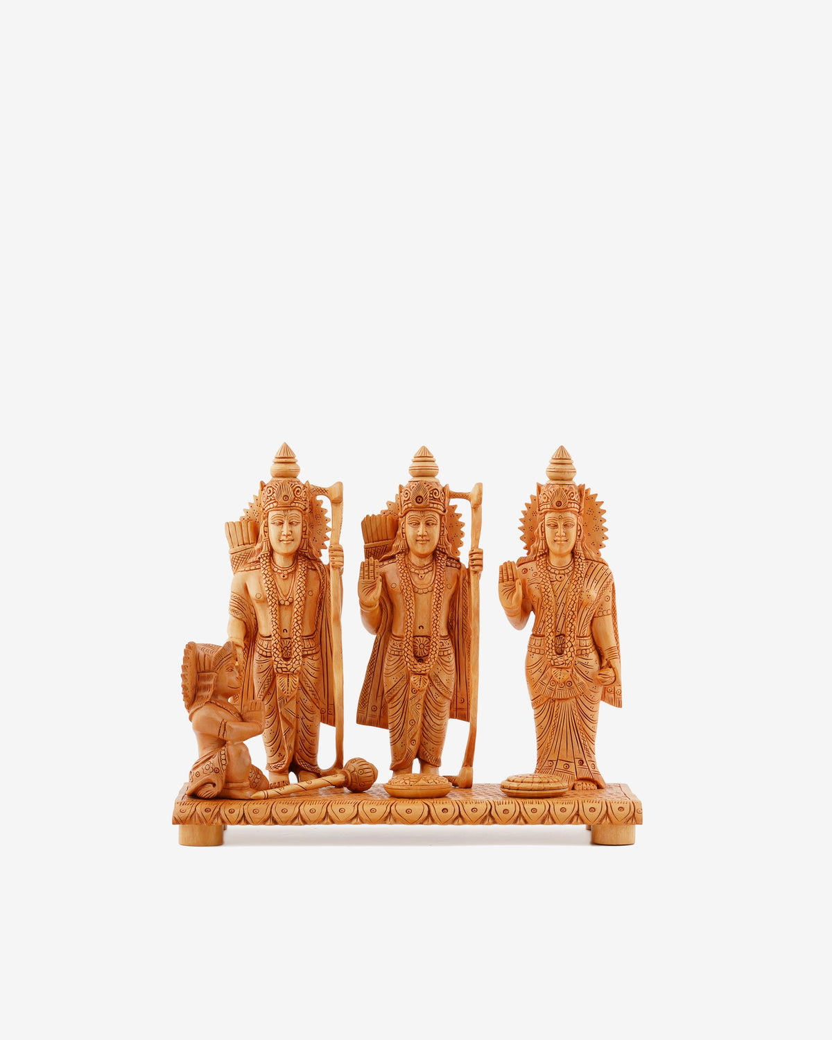 Hand Carved Lord Rama, Laxmana, Sita and Hanuman Figurine — 8 inch, Brown