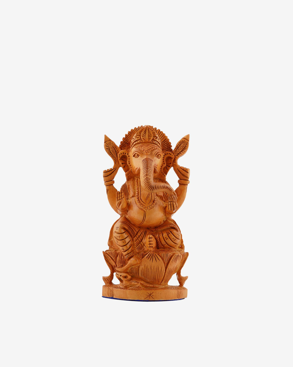Hand-Carved Wooden Ganesh Statue - Wooden Handicraft — 6 inch, Brown