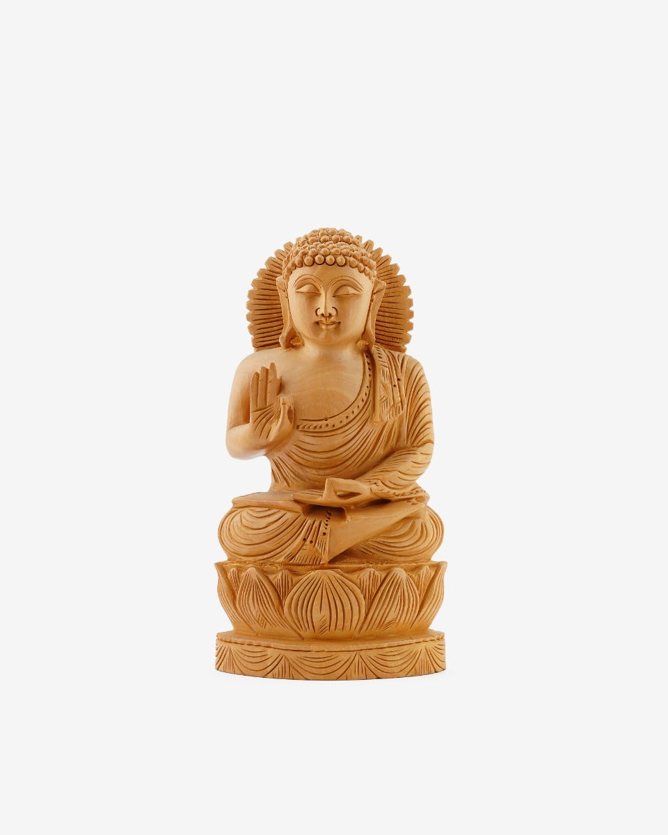 Hand-Carved Lord Buddha Statue - Wooden Handicraft — false
