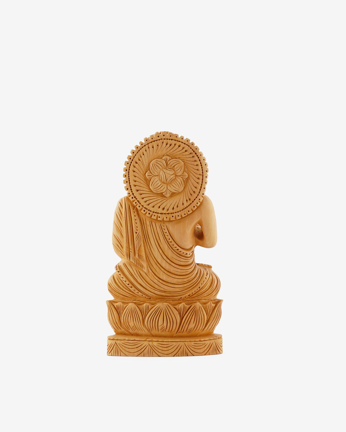 Hand-Carved Lord Buddha Statue - Wooden Handicraft — 8 inch, Brown