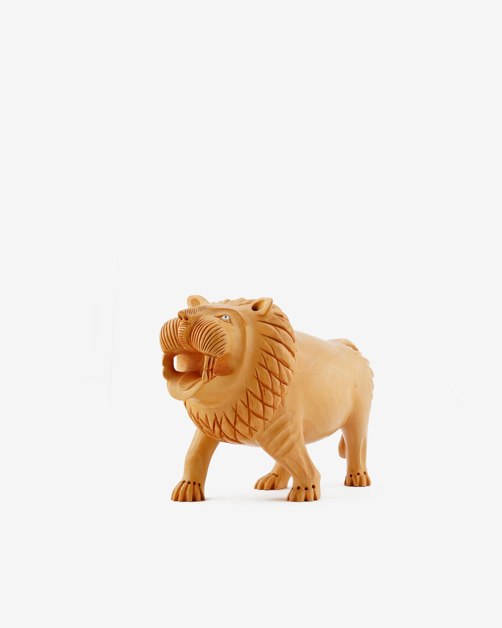 Kadam Wood Lion Statue — 4 inch, Brown